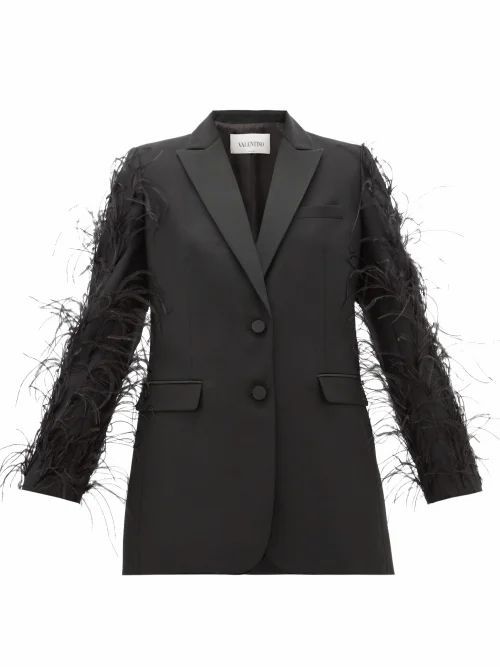 Feather-trimmed Wool-blend Jacket - Womens - Black