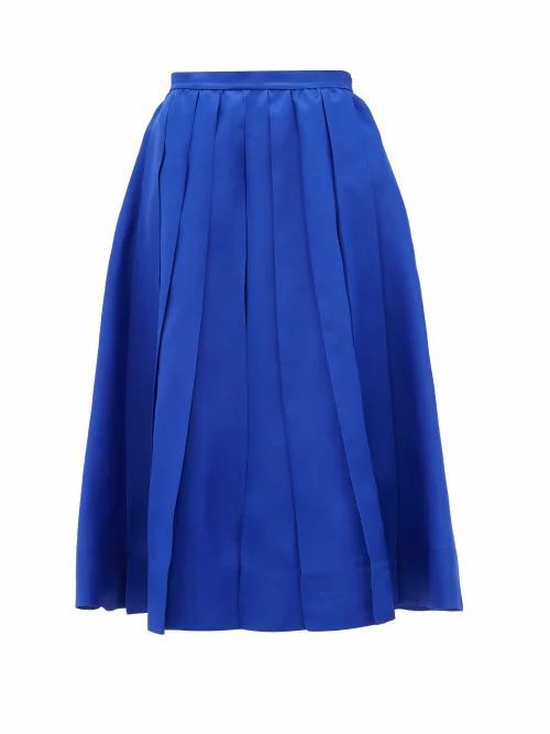 Rochas - Pleated Silk-gazar Skirt - Womens - Blue