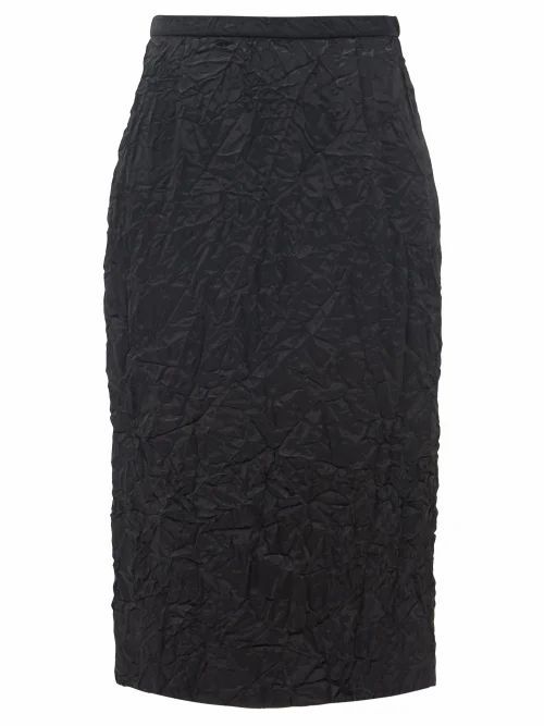 Rochas - High-rise Satin-cloqué Pencil Skirt - Womens - Black