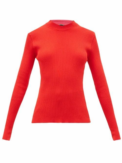 La Fetiche - Albini Mock-neck Rib-knitted Cotton Sweater - Womens - Red