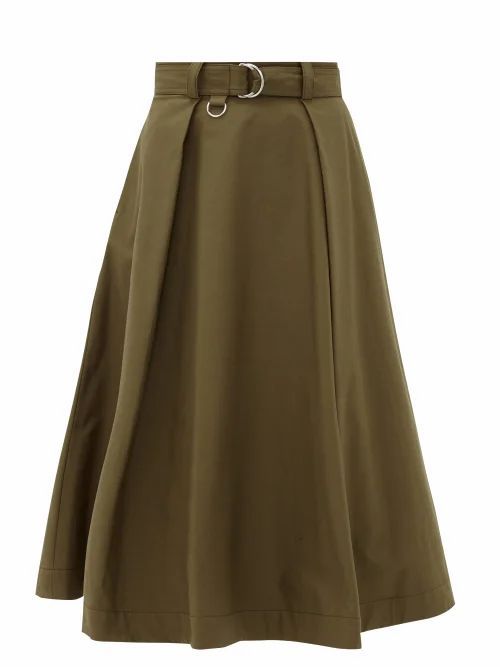 MSGM - High-rise Belted Cotton-blend Midi Skirt - Womens - Khaki