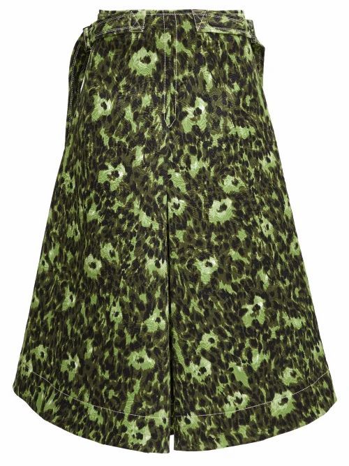 Marni - Floral-print Cotton-cloqué A-line Skirt - Womens - Green Multi