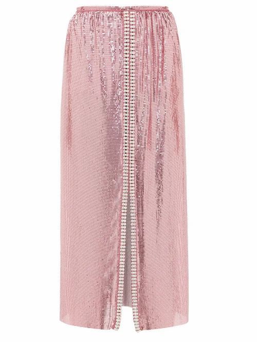Paco Rabanne - Crystal-embellished Chainmail Midi Skirt - Womens - Pink