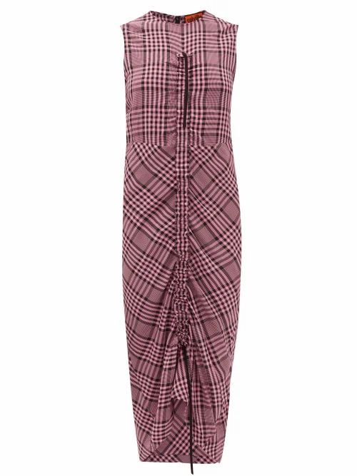 Colville - Drawstring-ruched Checked Crepe Dress - Womens - Pink Multi