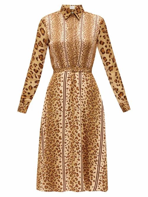 Belted Leopard-print Satin Shirt Dress - Womens - Animal