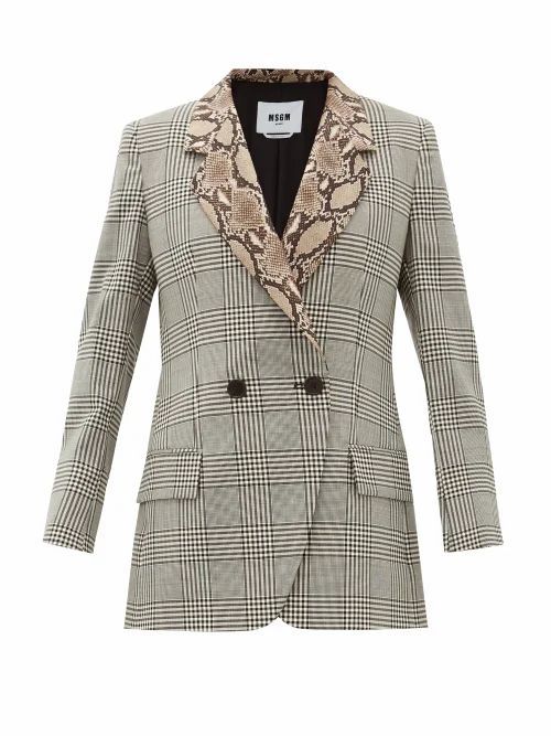 MSGM - Double-breasted Snake-collar Wool Jacket - Womens - Black White