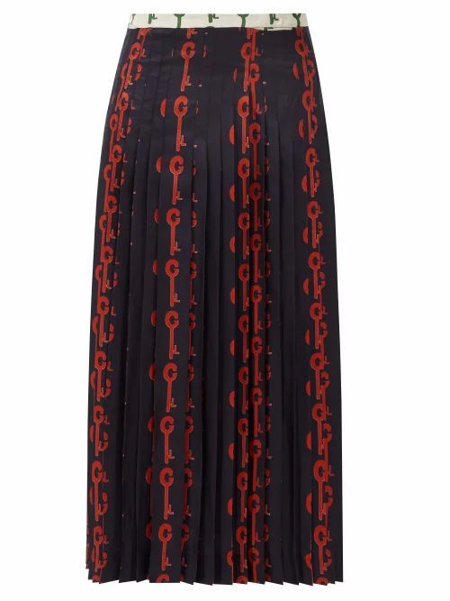 La Prestic Ouiston - Gabrielle Good Luck-print Pleated Silk Skirt - Womens - Black Red