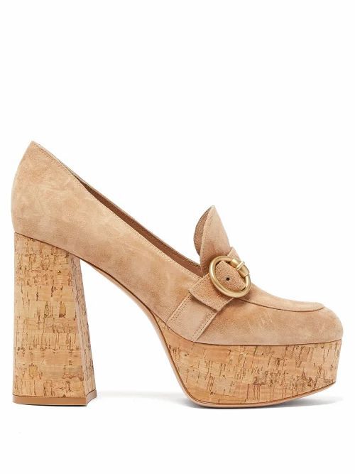 Gianvito Rossi - Louise 70 Moccasin Suede Platform Pumps - Womens - Beige