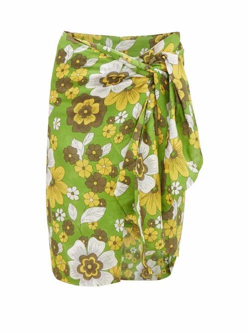 Dodo Bar Or - Mosa Tie-front Floral-print Cotton Skirt - Womens - Green Print