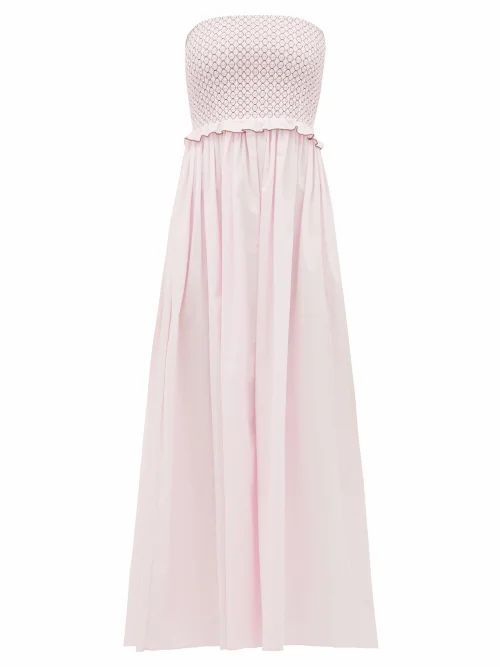 Loretta Caponi - Luisa Smocked Cotton Dress - Womens - Pink Multi