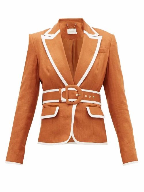 Zimmermann - Super Eight Belted Linen Jacket - Womens - Light Brown