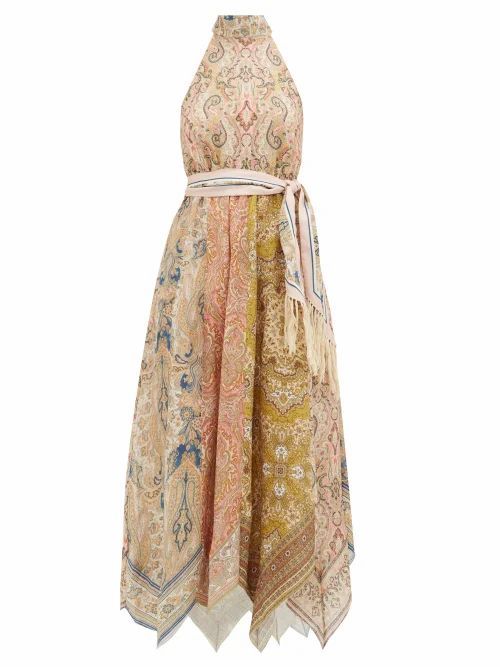 Zimmermann - Freja Halterneck Paisley-print Linen Dress - Womens - Brown Print