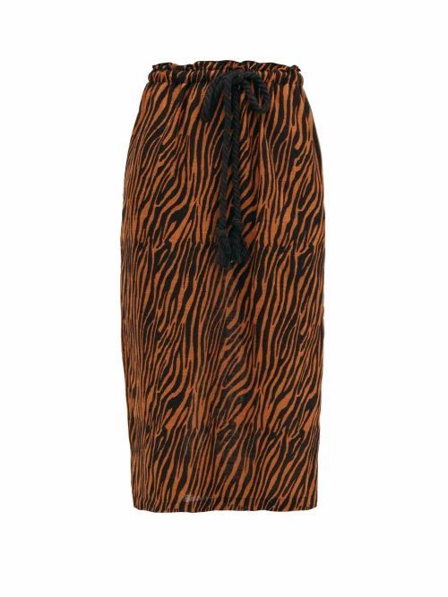 Lisa Marie Fernandez - Yodit Drawstring Zebra-print Cotton Midi Skirt - Womens - Brown Print
