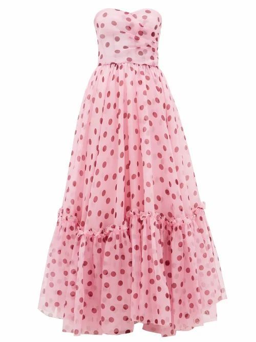 Dolce & Gabbana - Polka-dot Corset Silk-organza Gown - Womens - Pink Multi