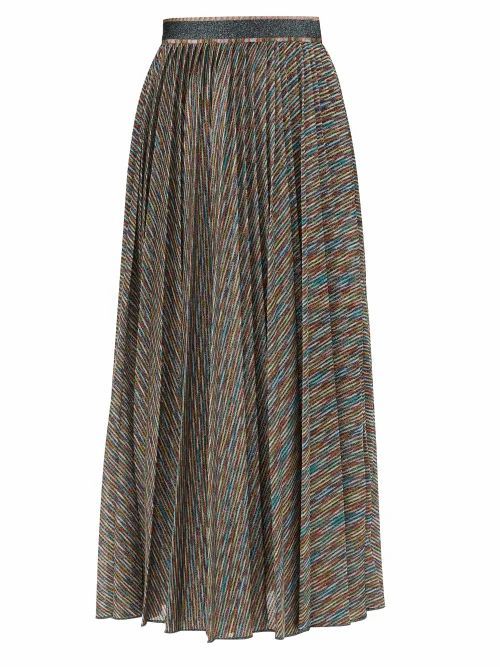 Missoni - Metallic-stripe Pleated Midi Skirt - Womens - Black Multi