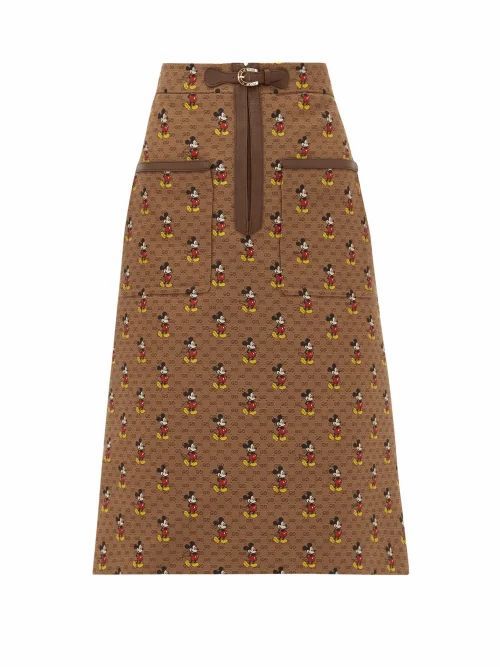 Gucci - Mickey Mouse Twill Pencil Skirt - Womens - Brown