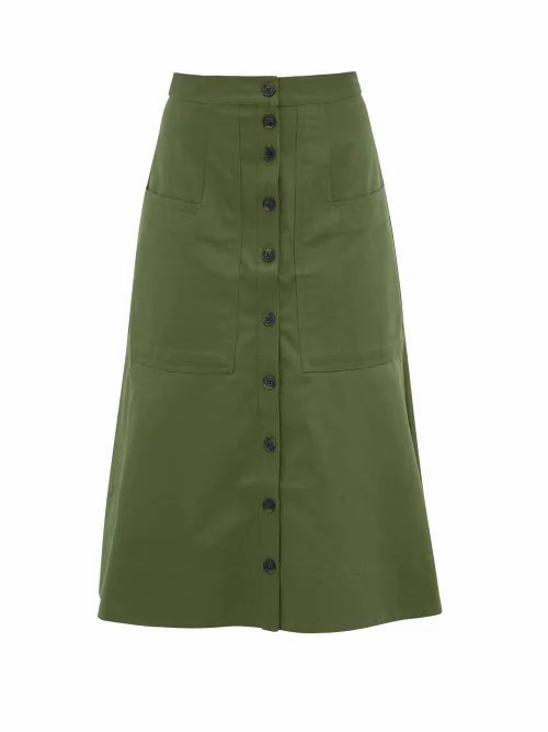 Tibi - Harrison Cotton-twill Skirt - Womens - Green