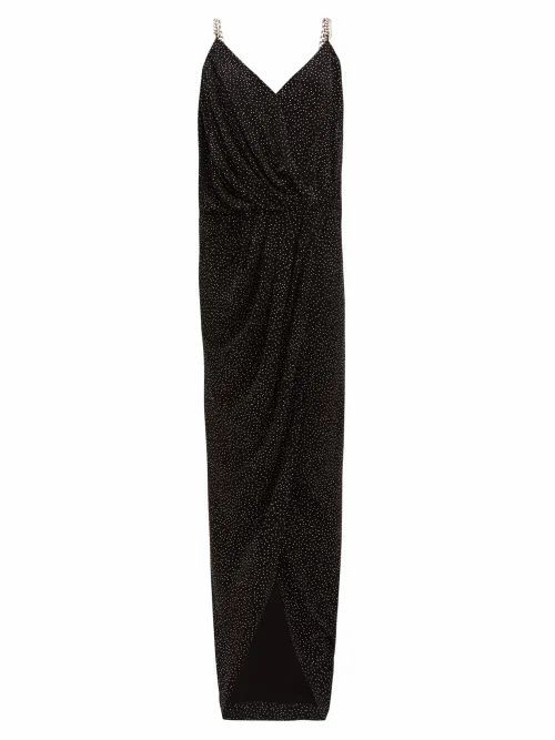 Balmain - Studded Chain-strap Crepe Maxi Dress - Womens - Black