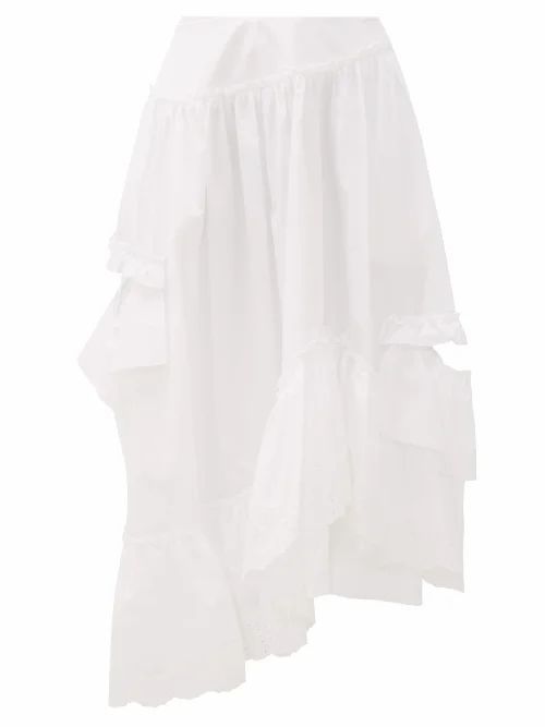 Simone Rocha - Asymmetric Ruffled Cotton Midi Skirt - Womens - White