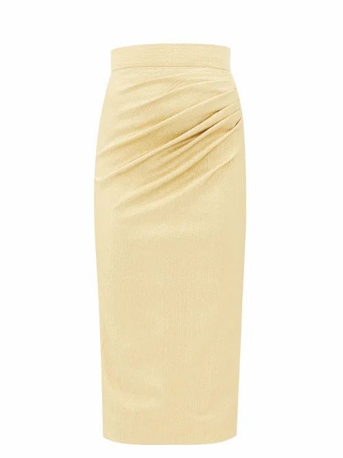 Dolce & Gabbana - Ruched Silk-blend Lamé Midi Skirt - Womens - Gold