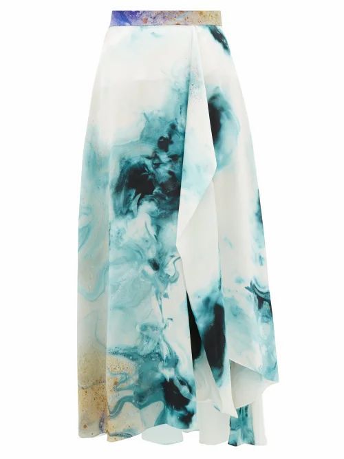 Roksanda - Zinja Swirl-print Silk Midi Skirt - Womens - Beige Print