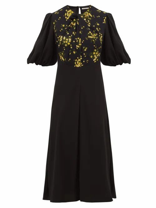 Magnolia Puff-sleeve Floral Georgette Midi Dress - Womens - Black Multi