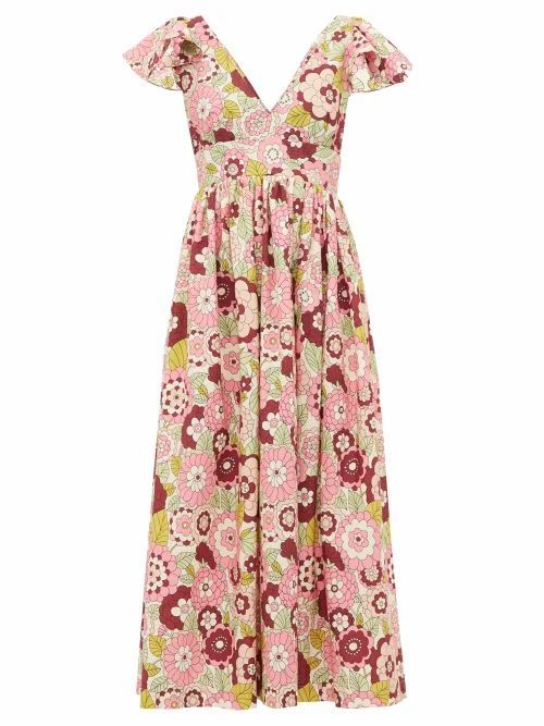 Jenny Ruffled Floral-print Twill Dress - Womens - Pink Print