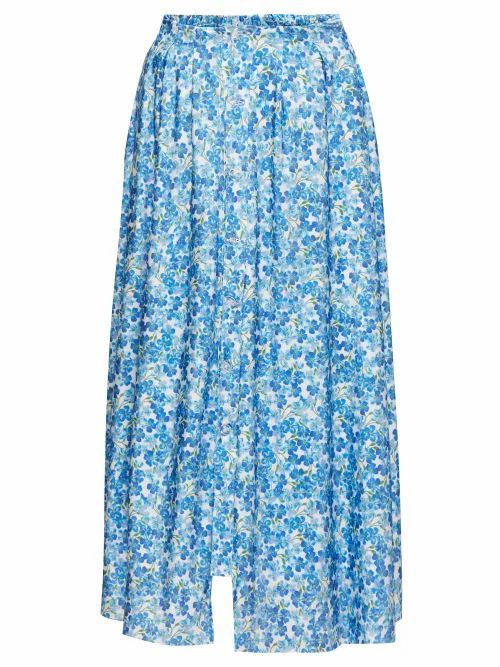 Vetements - Floral-print Double-waist Buttoned Skirt - Womens - Blue White