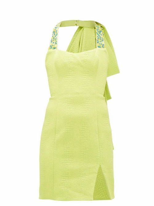 Beaded Matelassé Mini Dress - Womens - Green