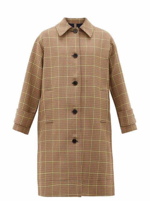 MSGM - Prince Of Wales-check Pleated Single-breasted Coat - Womens - Beige Multi