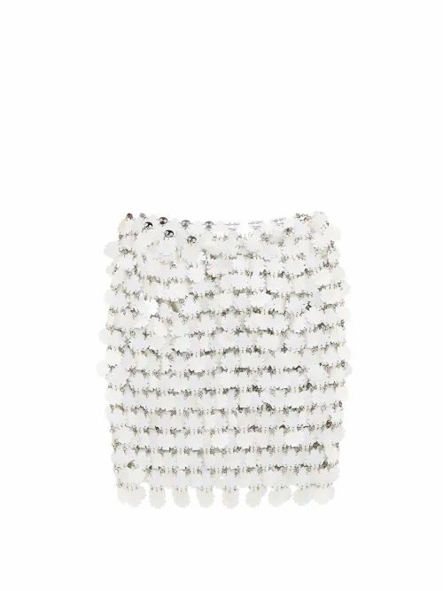 Paco Rabanne - Flower-paillette Chainmail Skirt - Womens - White