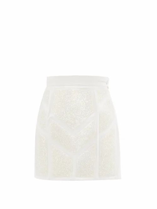 Crystal-embellished Upcycled Cotton-blend Skirt - Womens - White