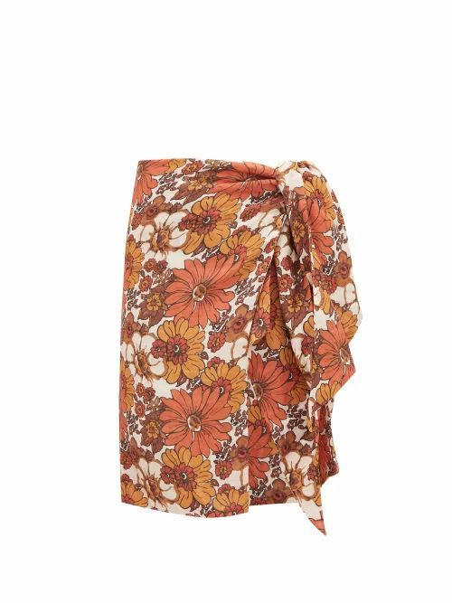 Dodo Bar Or - Mosa Tie-front Floral-print Cotton Skirt - Womens - Brown Print