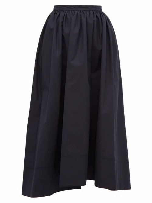 Jil Sander - Gathered Cotton-poplin Skirt - Womens - Navy