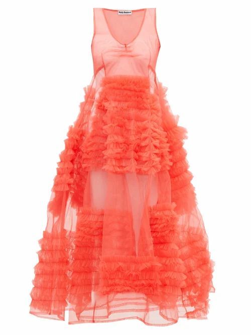Molly Goddard - Whitney Frilled Godet-trimmed Tulle Dress - Womens - Pink