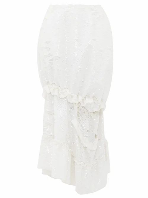 Simone Rocha - Ruffled Cutout Sequinned Midi Skirt - Womens - White