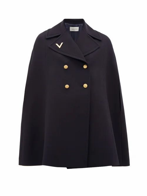 Valentino - Double-breasted Wool Cape - Womens - Navy
