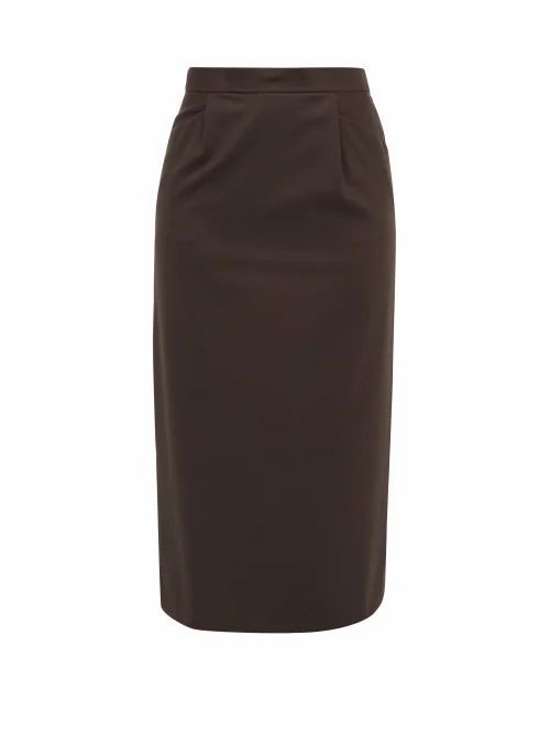 Edward Crutchley - High-rise Wool-crepe Pencil Skirt - Womens - Brown