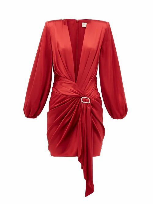 Alexandre Vauthier - V-neck Silk-blend Satin Dress - Womens - Red