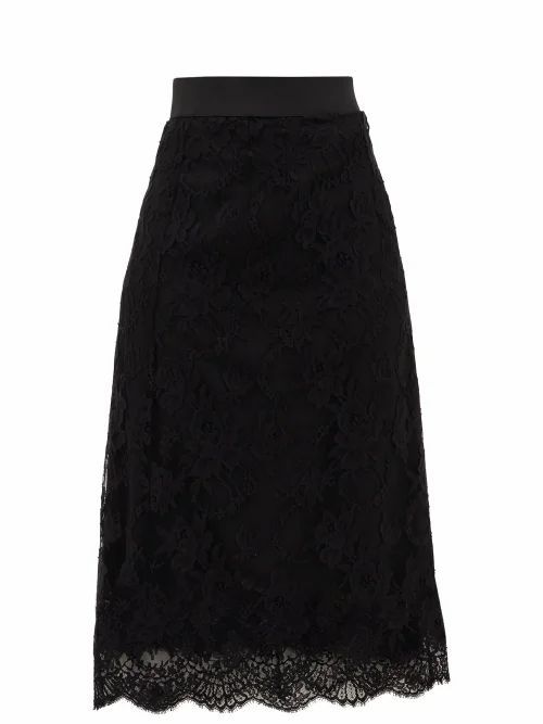 Dolce & Gabbana - High-rise Cotton-blend Lace Midi Skirt - Womens - Black
