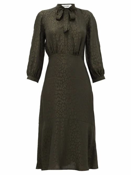 Cefinn - Daria Leopard-jacquard Midi Dress - Womens - Khaki