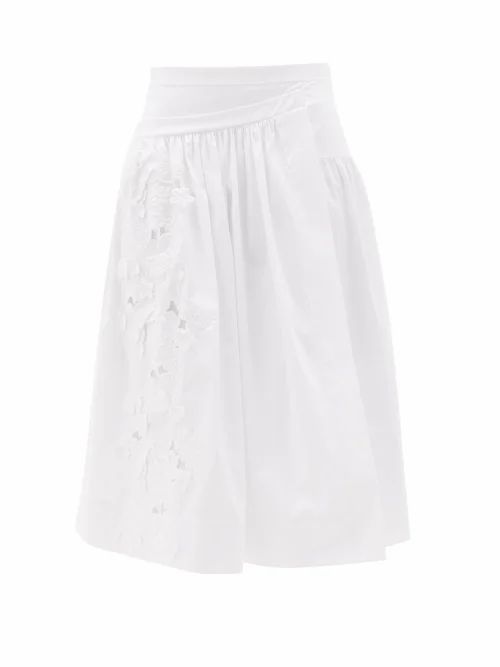 Rochas - Floral-embroidered Cotton-poplin Skirt - Womens - White