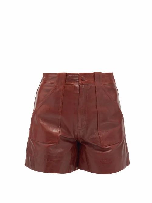 Ganni - High-rise Leather Shorts - Womens - Burgundy