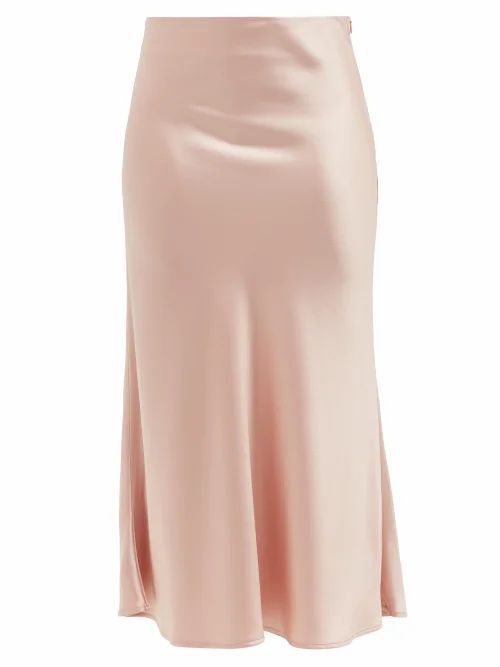 Galvan - Valetta Satin Midi Skirt - Womens - Light Pink