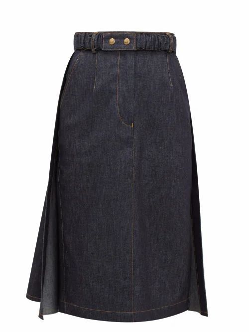 Belted Denim Pencil Skirt - Womens - Denim