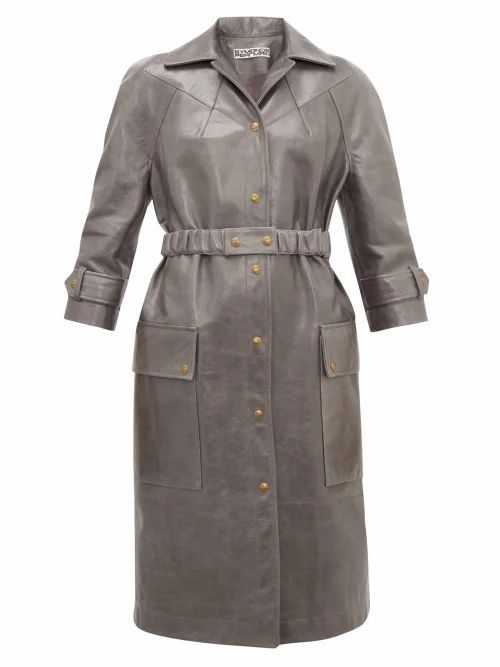 Symonds Pearmain - Belted Leather Coat - Womens - Grey