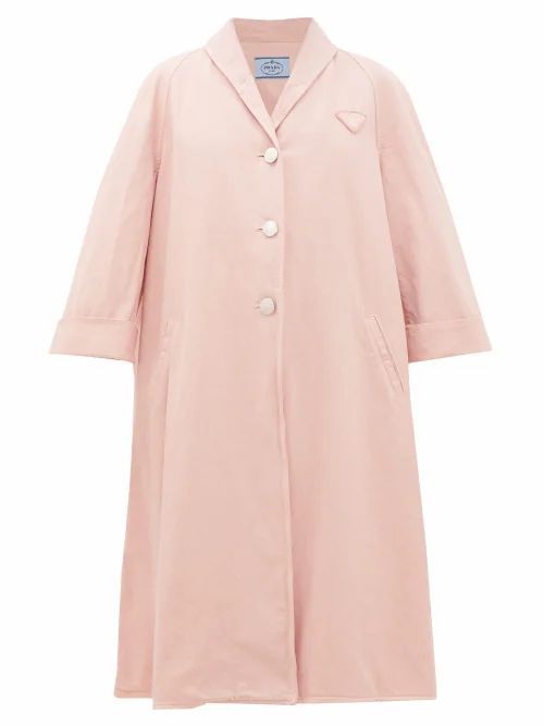 Prada - Triangle Logo-patch Oversized Denim Coat - Womens - Light Pink