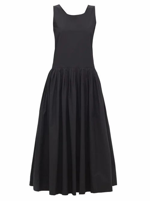 Sara Lanzi - Bow-back Pleated Cotton Midi Dress - Womens - Black