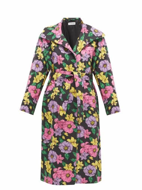 Balenciaga - Belted Floral-print Cotton-twill Trench Coat - Womens - Multi