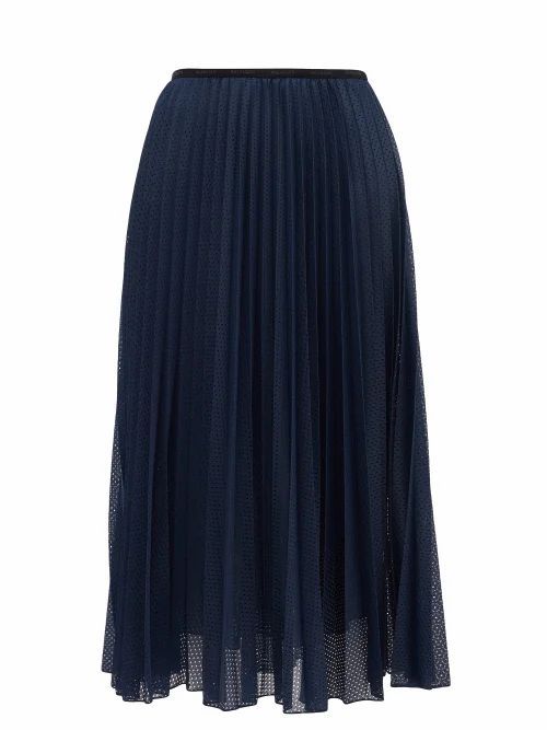Moncler - Pleated Mesh Midi Skirt - Womens - Navy